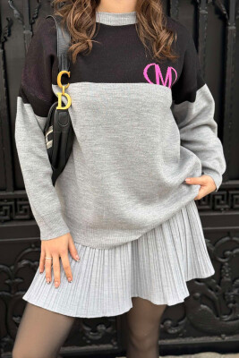 TWO COLORS FONTS WOMAN SWEATER GREY/BLACK-GRZE 