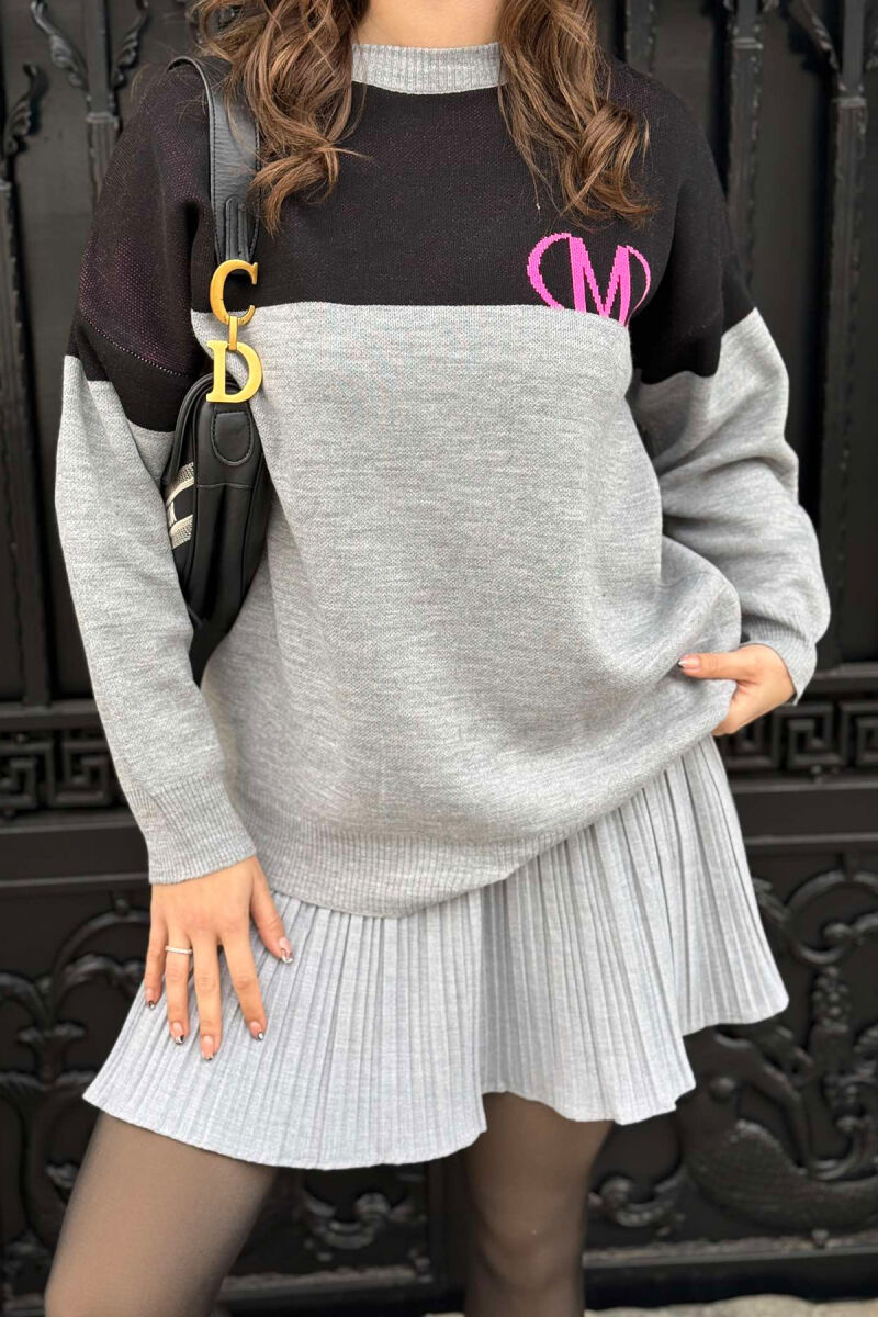 TWO COLORS FONTS WOMAN SWEATER GREY/BLACK-GRZE - 1