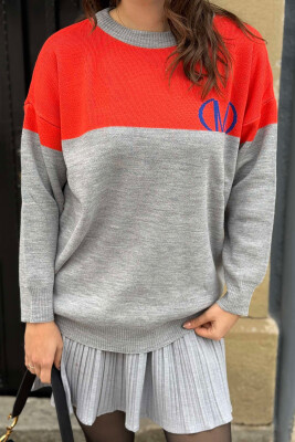 TWO COLORS FONTS WOMAN SWEATER GREY/ORANGE/GRPO 