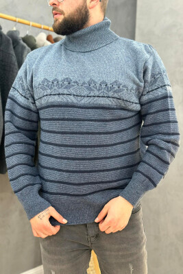 TWO COLORS HIGH NECK MEN SWEATER BLUE/BLU 