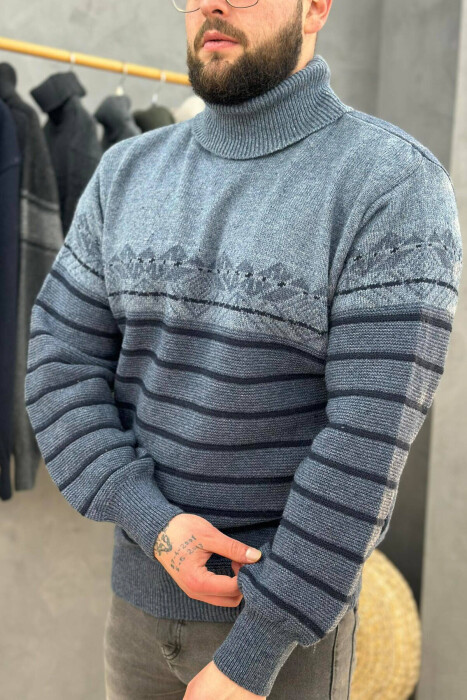 TWO COLORS HIGH NECK MEN SWEATER BLUE/BLU - 2