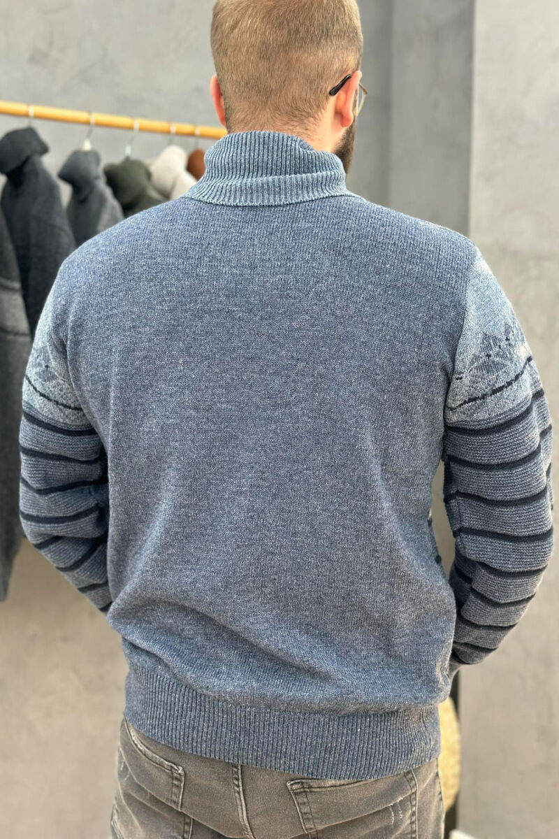 TWO COLORS HIGH NECK MEN SWEATER BLUE/BLU - 3