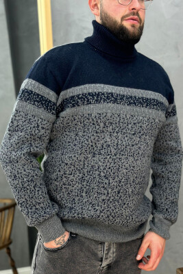 TWO COLORS HIGH NECK MEN SWEATER BLUE/BLU 