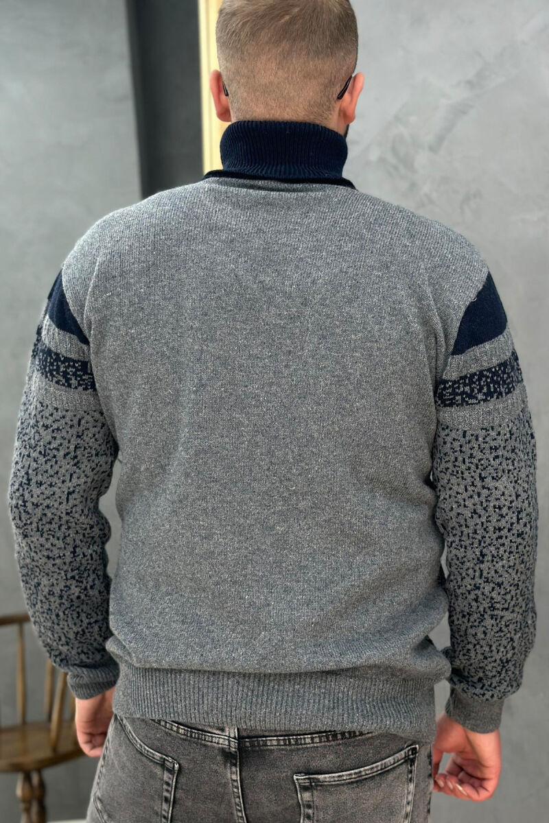 TWO COLORS HIGH NECK MEN SWEATER BLUE/BLU - 2