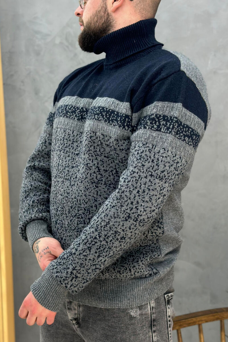 TWO COLORS HIGH NECK MEN SWEATER BLUE/BLU - 4