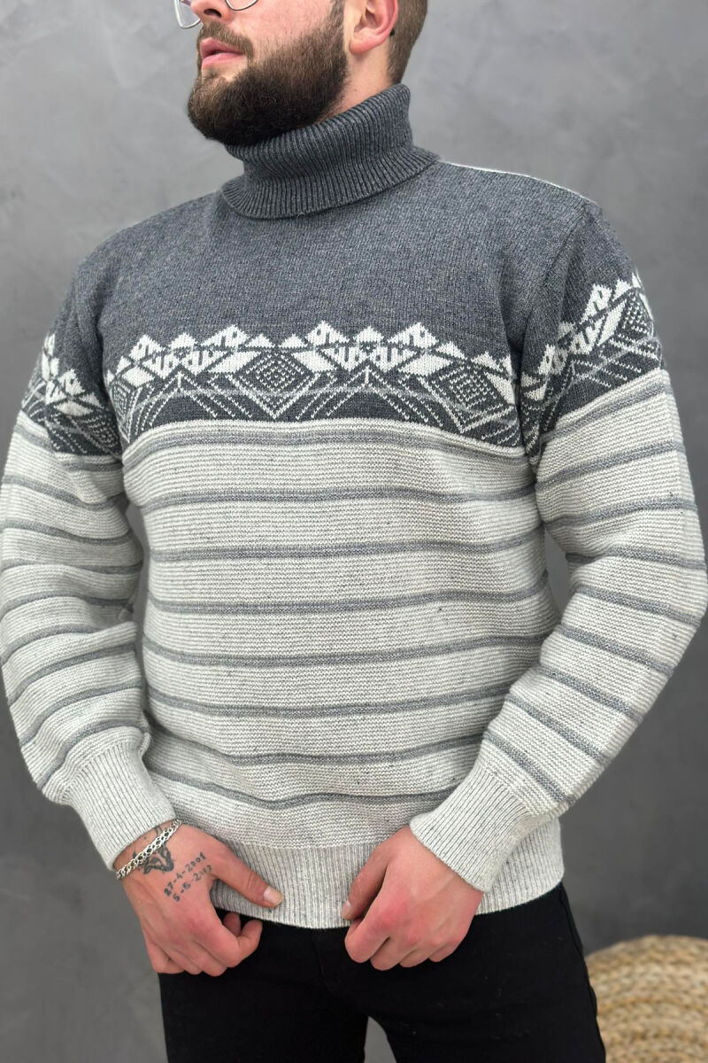 TWO COLORS HIGH NECK MEN SWEATER CREAM/KREM - 1