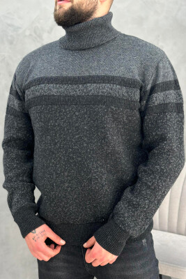 TWO COLORS HIGH NECK MEN SWEATER DARK GREY/GEE 