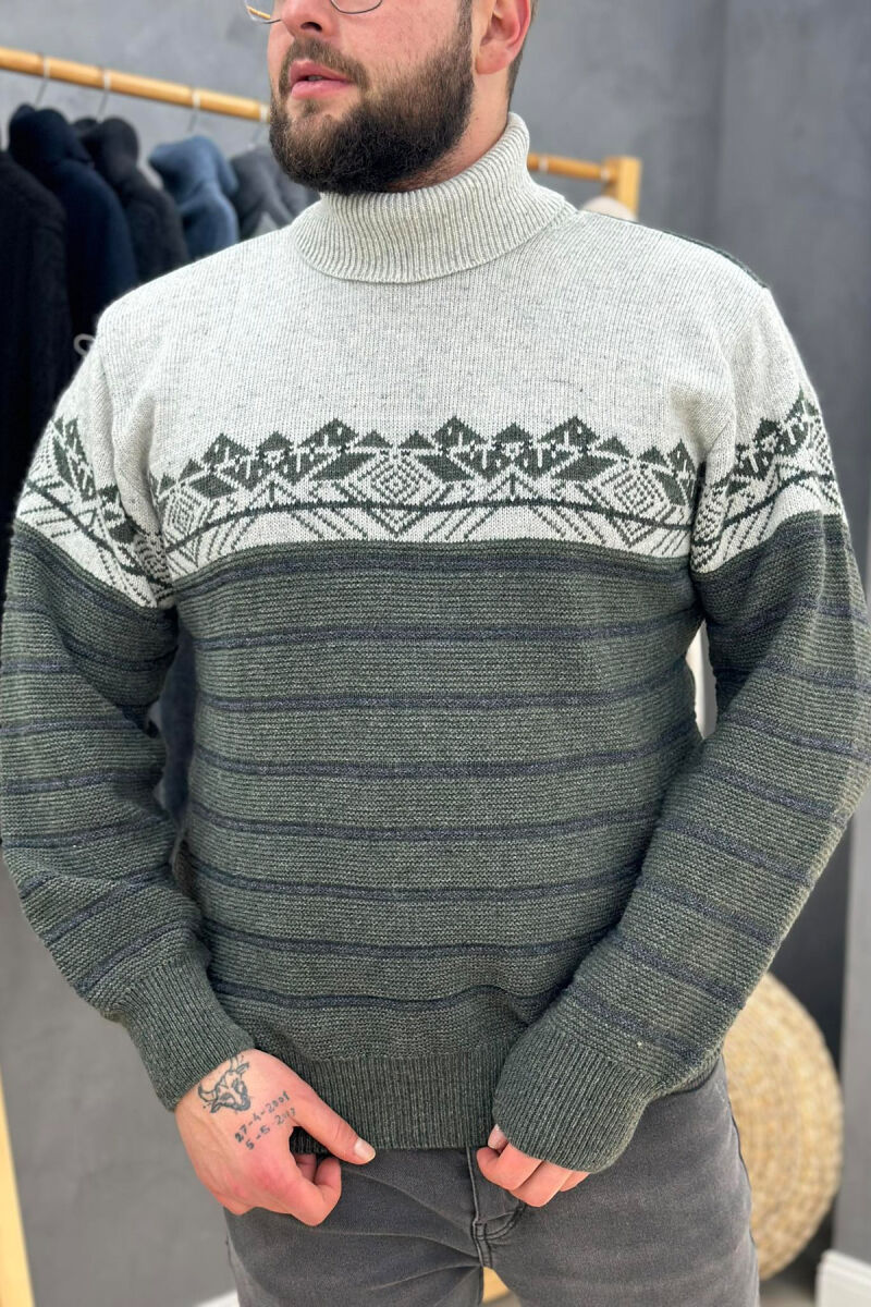 TWO COLORS HIGH NECK MEN SWEATER GREEN/JESHILE - 1