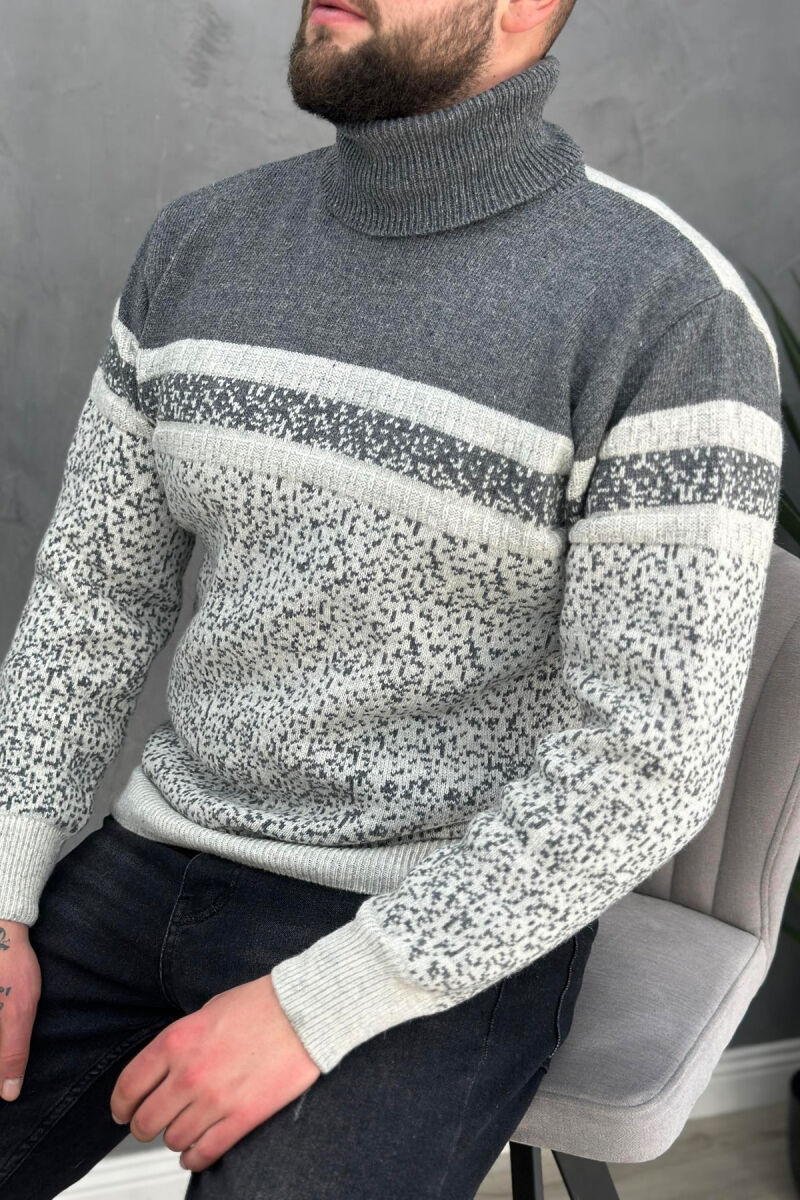 TWO COLORS HIGH NECK MEN SWEATER GREY/GRI - 4