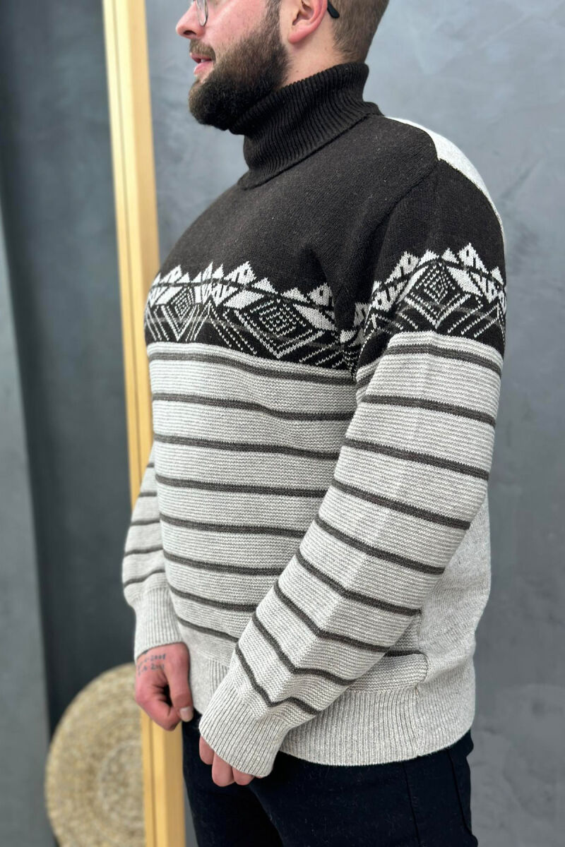 TWO COLORS HIGH NECK MEN SWEATER LIGHT BEIGE/BZHZB - 2