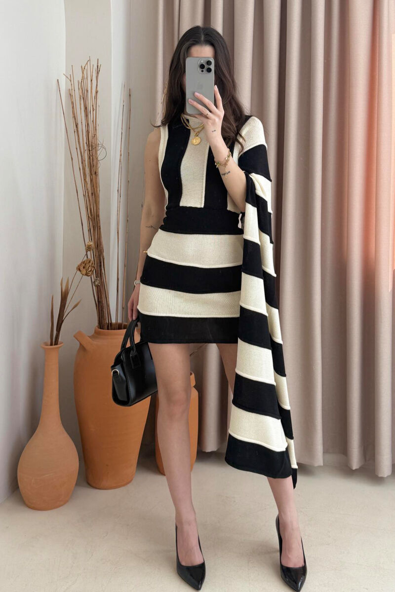 TWO COLORS KNITTED WOMEN DRESS CREAM+BLACK/KREM+ZEZE - 3