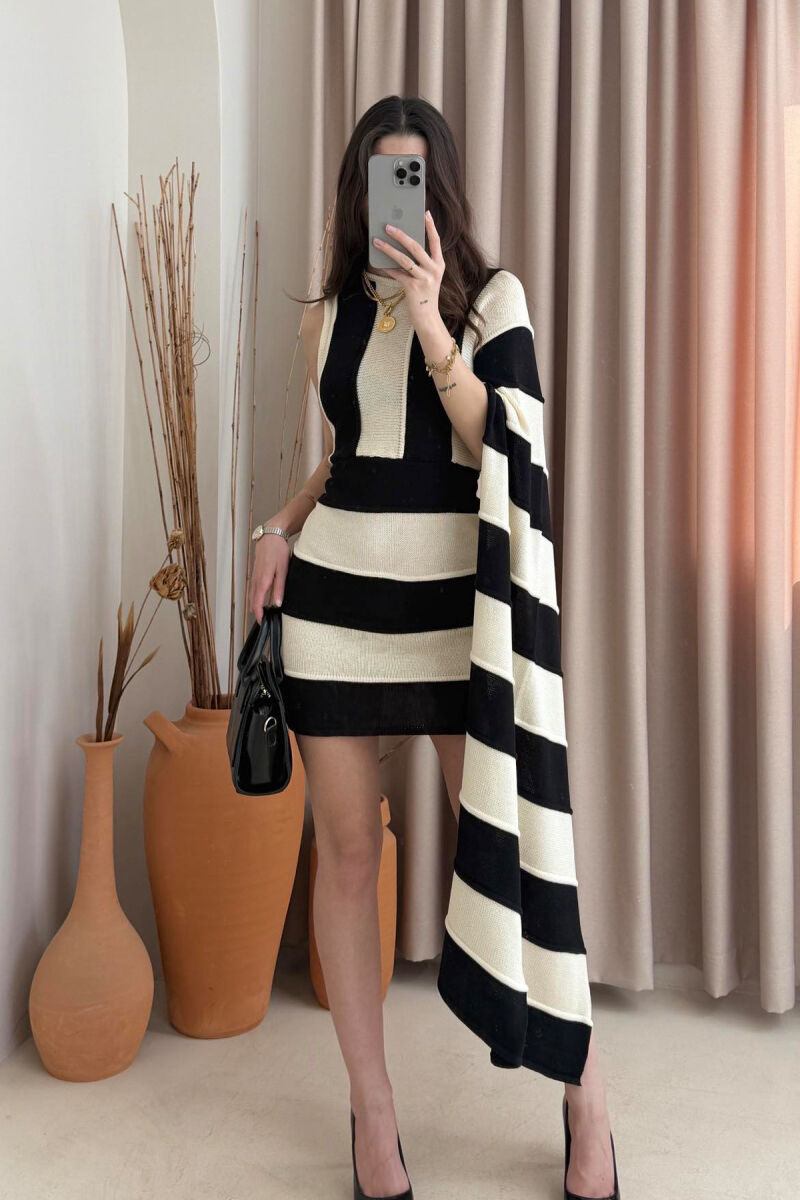 TWO COLORS KNITTED WOMEN DRESS CREAM+BLACK/KREM+ZEZE - 4
