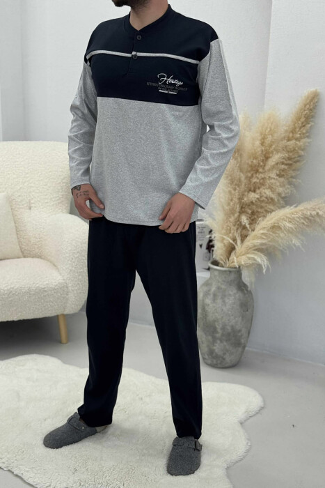 TWO COLORS MEN PYJAMAS DARK BLUE/BEE - KLAUDIO FASHION