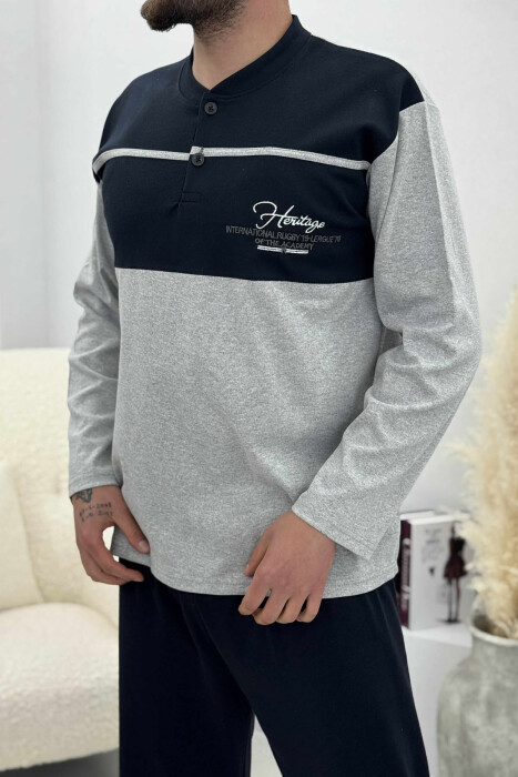 TWO COLORS MEN PYJAMAS DARK BLUE/BEE - 2