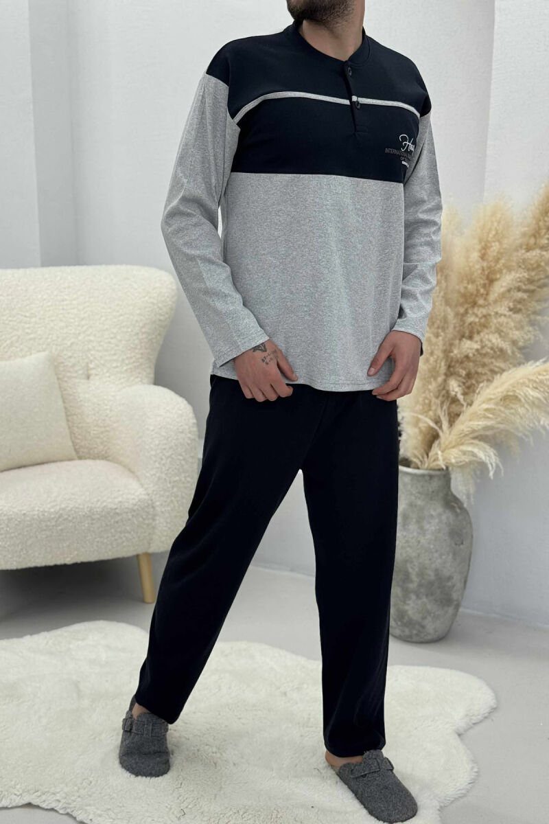 TWO COLORS MEN PYJAMAS DARK BLUE/BEE - 4