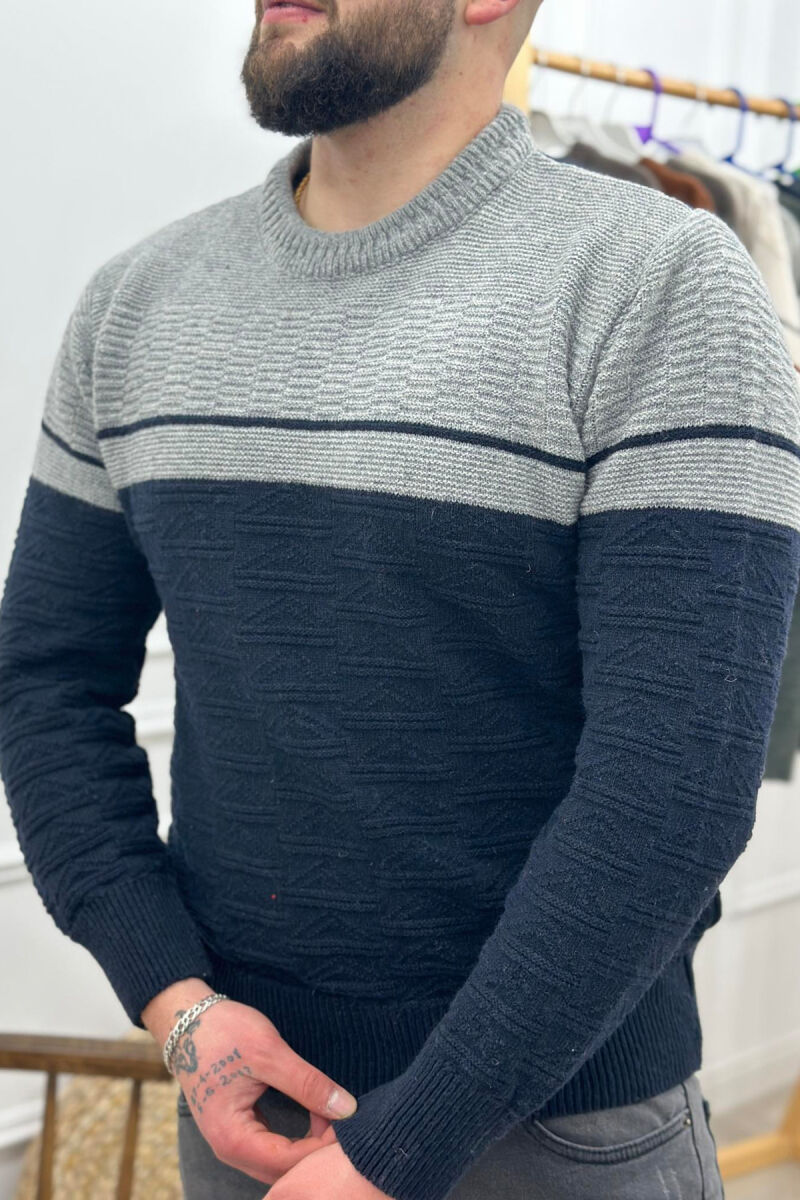 TWO COLORS MEN SWEATER DARK BLUE/BEE - 2