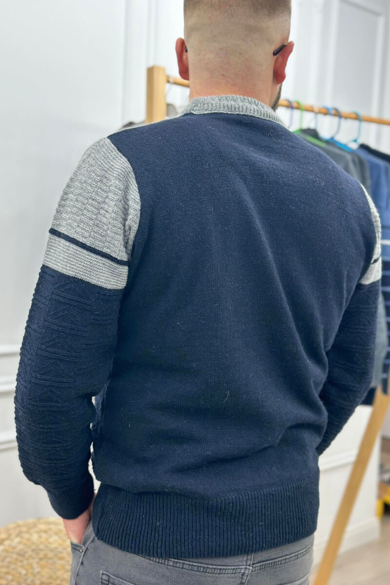 TWO COLORS MEN SWEATER DARK BLUE/BEE - 4