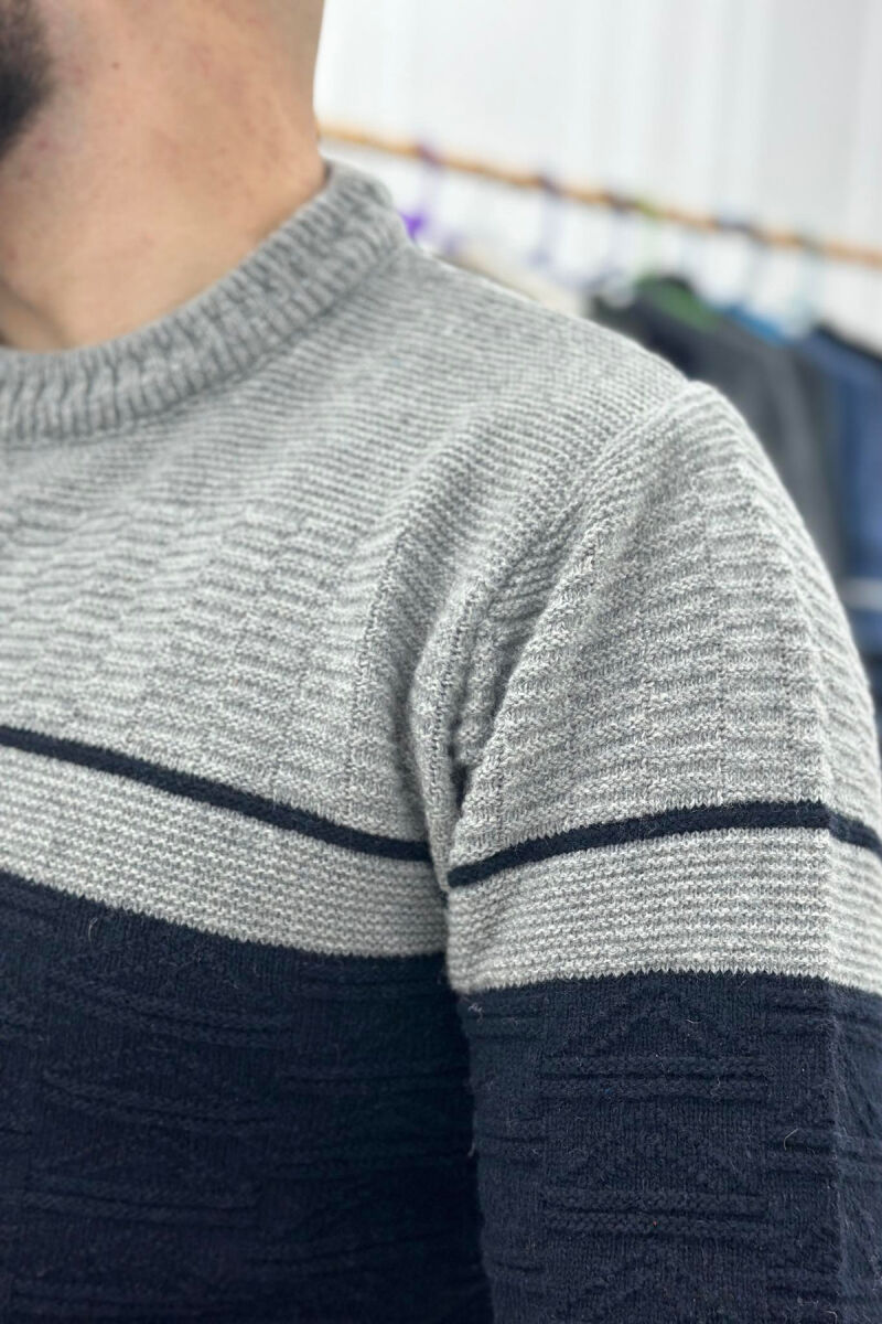 TWO COLORS MEN SWEATER DARK BLUE/BEE - 5