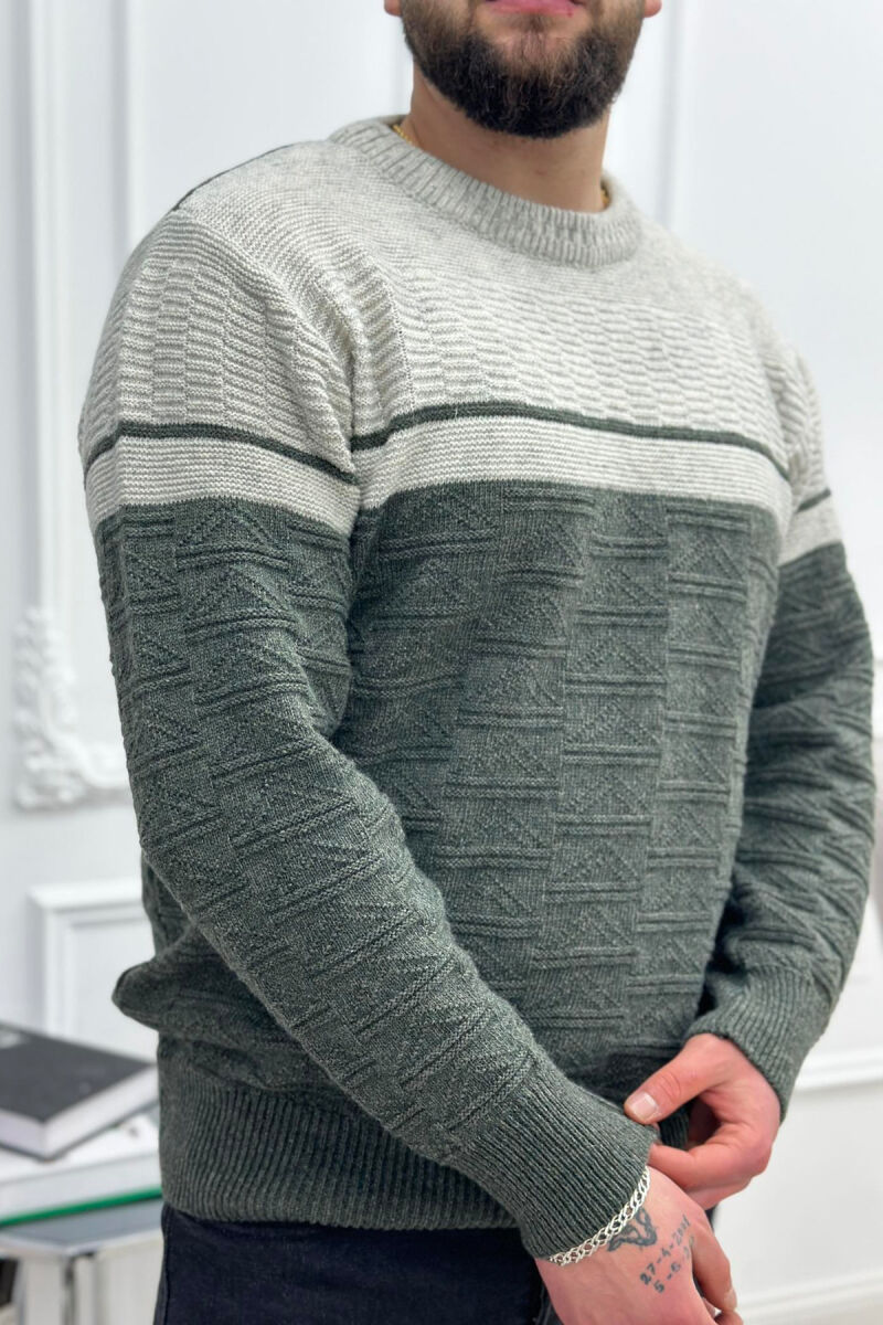 TWO COLORS MEN SWEATER GREEN/JESHILE - 2