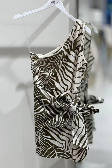 TWO COLORS SHORT DRESS GREEN-CREAM/JESHILE-KREM - 3