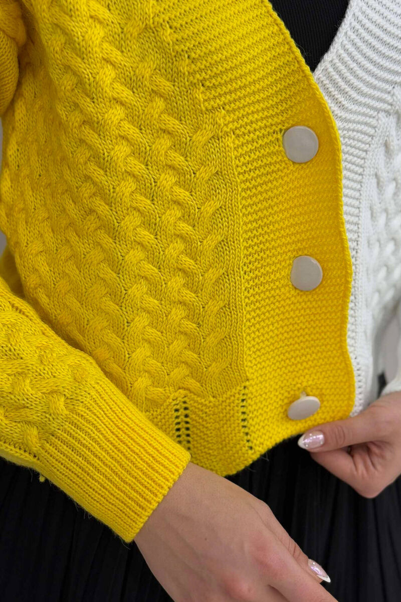TWO COLORS SIMPLE WOMEN CARDIGAN WHITE-YELLOW/BAVE - 2