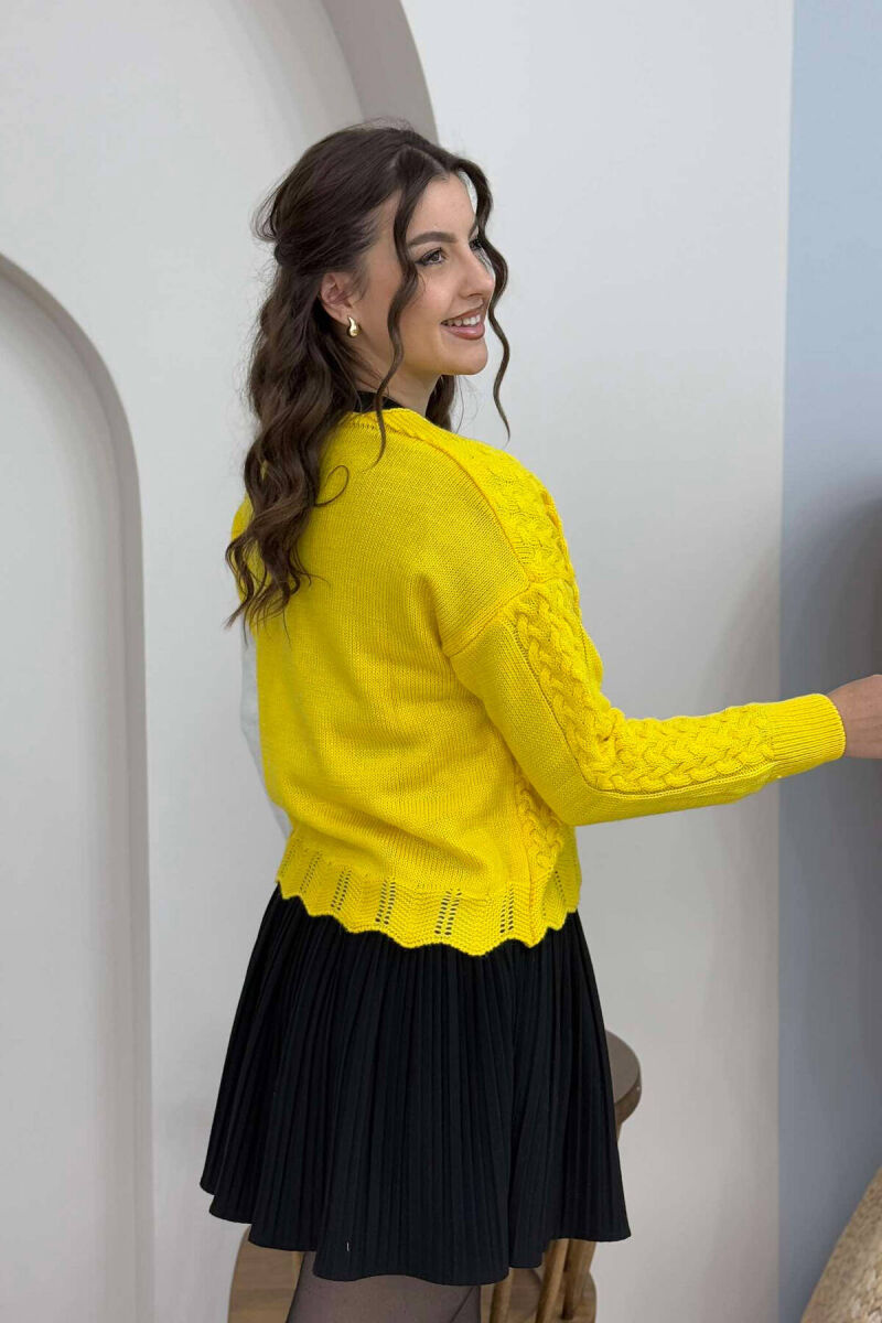 TWO COLORS SIMPLE WOMEN CARDIGAN WHITE-YELLOW/BAVE - 4