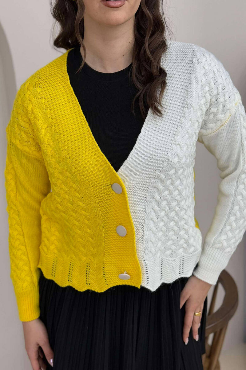 TWO COLORS SIMPLE WOMEN CARDIGAN WHITE-YELLOW/BAVE - 5