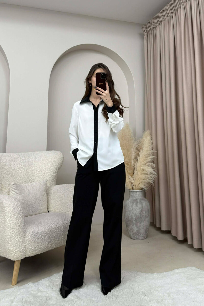 TWO COLORS SIMPLE WOMEN SHIRT WHITE-BLACK/BAZE - 1
