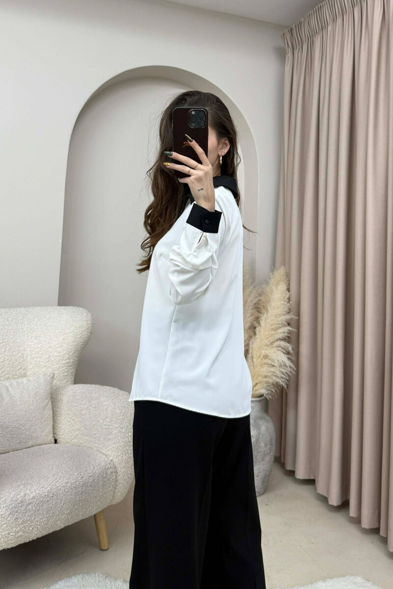 TWO COLORS SIMPLE WOMEN SHIRT WHITE-BLACK/BAZE - 4