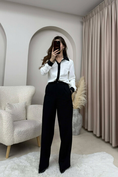 TWO COLORS SIMPLE WOMEN SHIRT WHITE-BLACK/BAZE - 2