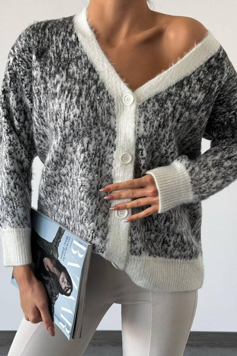 TWO COLORS STONES WOMAN CARDIGAN BLACK-WHITE/ZB - 1