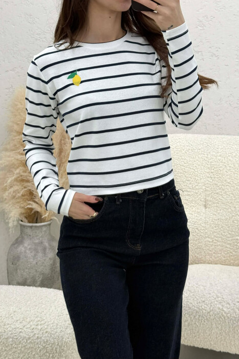 TWO COLORS STRAIGHT DESIGN WOMAN SWEATHIRT WHITE-BLUE/BABL - 2