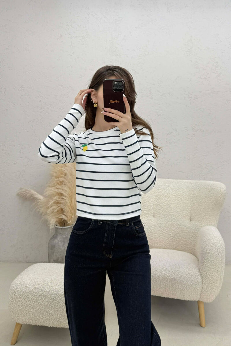 TWO COLORS STRAIGHT DESIGN WOMAN SWEATHIRT WHITE-BLUE/BABL - 3