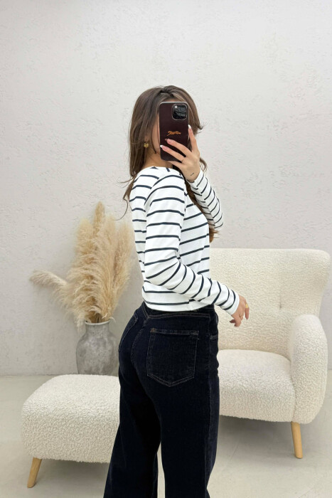 TWO COLORS STRAIGHT DESIGN WOMAN SWEATHIRT WHITE-BLUE/BABL - 4