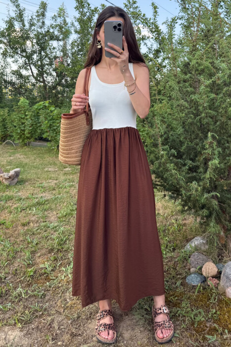 FUSTAN DY NGJYRËSH PËR FEMRA NË NGJYRËN E BARDHË+KAFE 