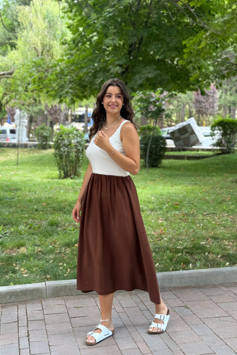 FUSTAN DY NGJYRËSH PËR FEMRA NË NGJYRËN E BARDHË+KAFE 