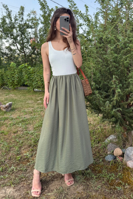 FUSTAN DY NGJYRËSH PËR FEMRA NË NGJYRËN E BARDHË+JESHILE 