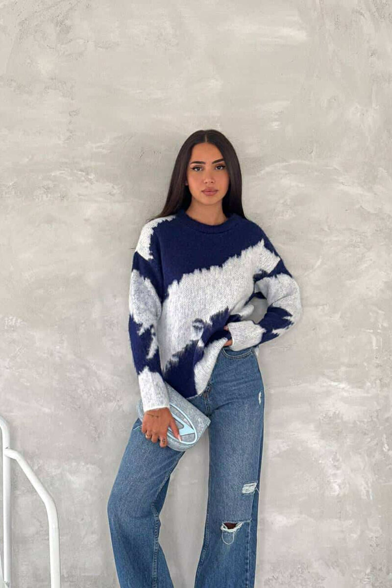 TWO COLORS WOMEN SWEATER BLUE-WHITE/BLBA - 2