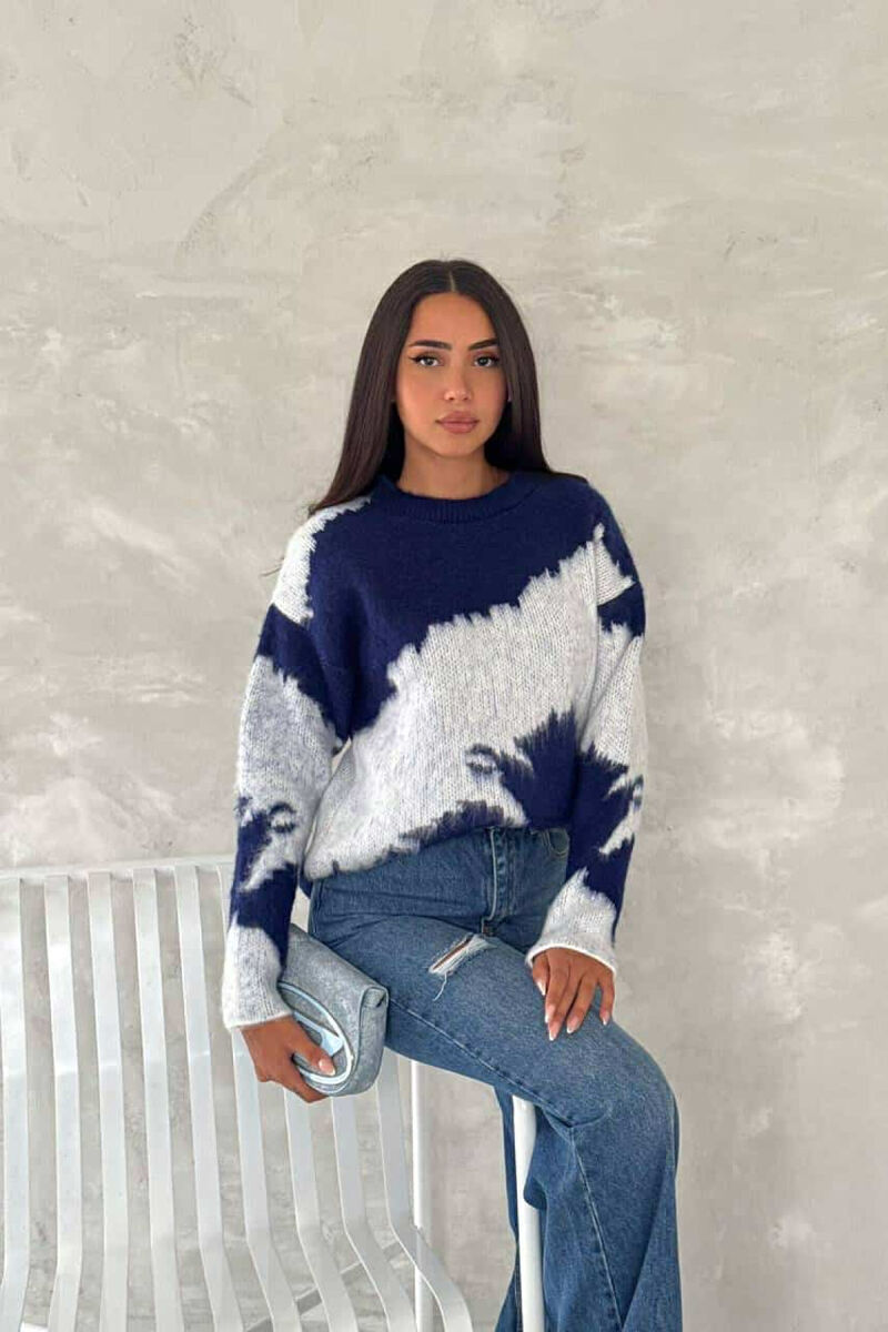 TWO COLORS WOMEN SWEATER BLUE-WHITE/BLBA - 3