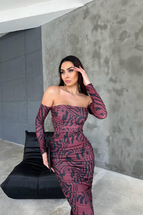 TWO DIFFERENT COLORS LONG DRESS BURGUNDY/VISHNJE - 2