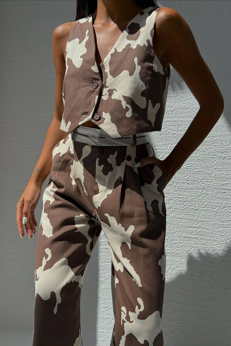 TWO DIFFERENT COLORS VEST+TREOSERS WOMAN SET BROWN/KAFE - 2