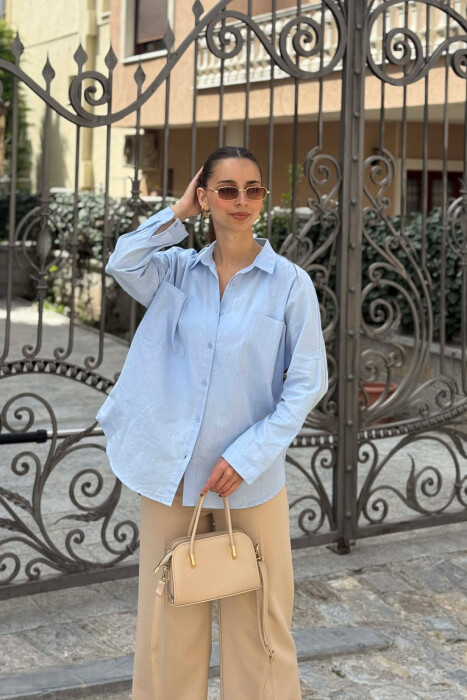 TWO FRONT POCKETS ONE COLOR WOMAN SHIRT LIGHTBLUE/BZ 