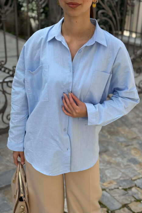 TWO FRONT POCKETS ONE COLOR WOMAN SHIRT LIGHTBLUE/BZ - 2