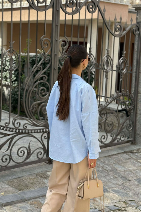 TWO FRONT POCKETS ONE COLOR WOMAN SHIRT LIGHTBLUE/BZ - 3