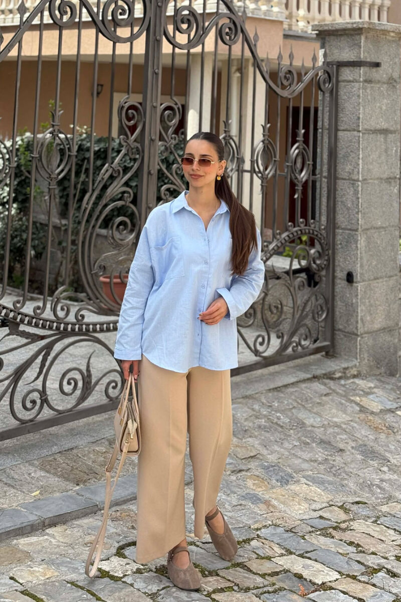 TWO FRONT POCKETS ONE COLOR WOMAN SHIRT LIGHTBLUE/BZ - 4