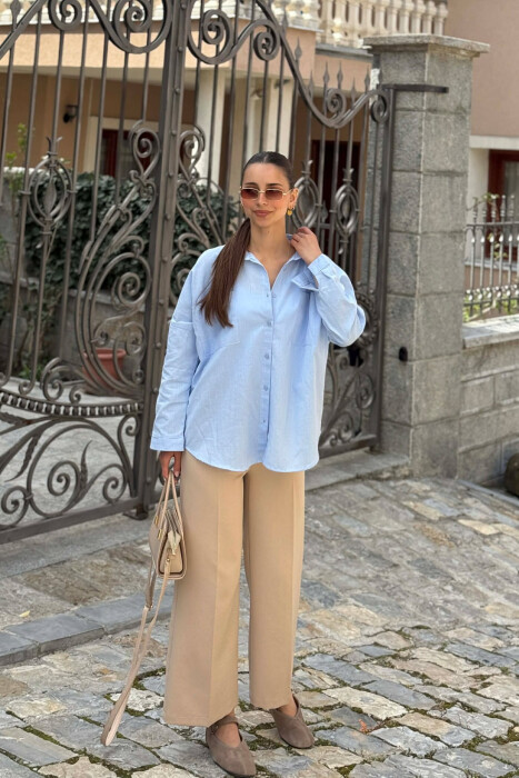 TWO FRONT POCKETS ONE COLOR WOMAN SHIRT LIGHTBLUE/BZ - 5