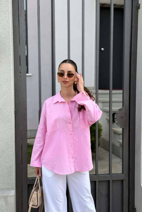 TWO FRONT POCKETS ONE COLOR WOMAN SHIRT PINK/ROZE 