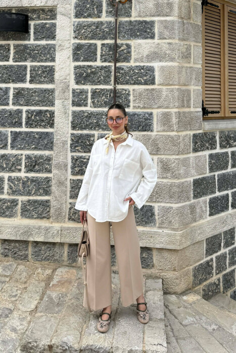 TWO FRONT POCKETS ONE COLOR WOMAN SHIRT WHITE-E BARDHE 