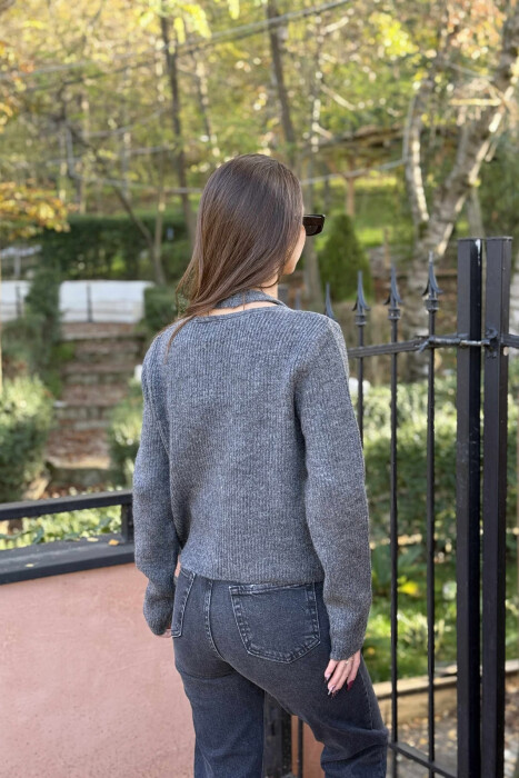 TWO IN ONE SIMPLE WOMEN CARDIGAN+TANK TOP DARK GREY/GEE - 2