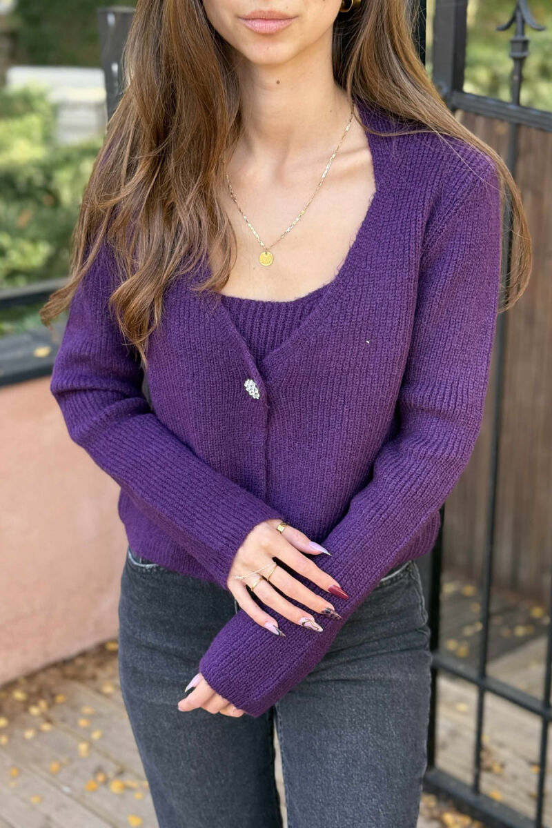 TWO IN ONE SIMPLE WOMEN CARDIGAN+TANK TOP PURPLE/LEJLA - 3